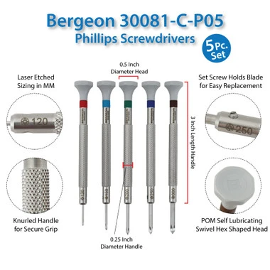 Bergeon 30081-C-P05 Phillips Screwdriver Set Of 5 Swiss Made 4 Bergeon 30081-C-P05 Phillips Screwdriver Set Of 5 Swiss Made - Image 2